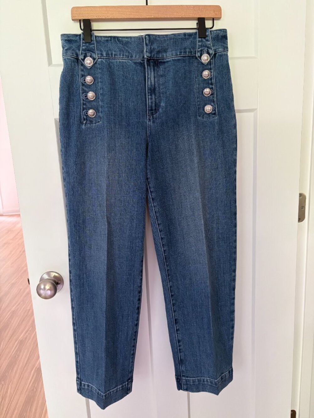 Talbots Sailor Jeans Denim Pants Size 6 Crop Length Buttons High Waist Straight